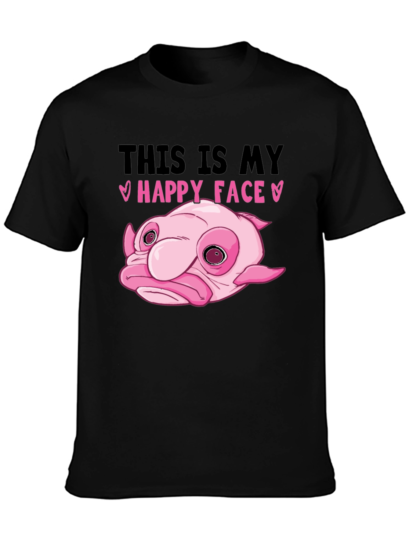 Blobfish Happy Face Black T-Shirt