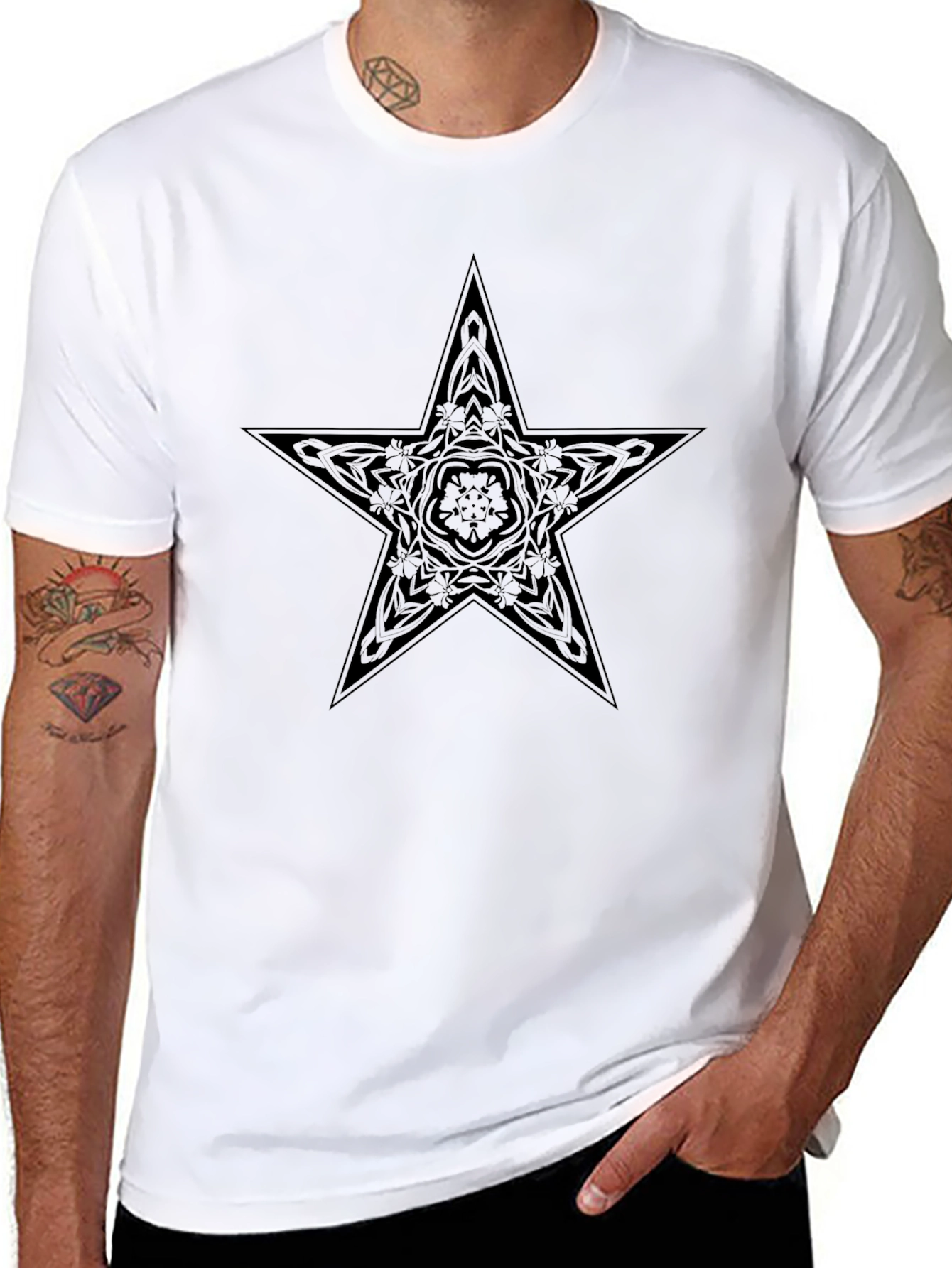 Black Star Mandala Mens T-Shirt