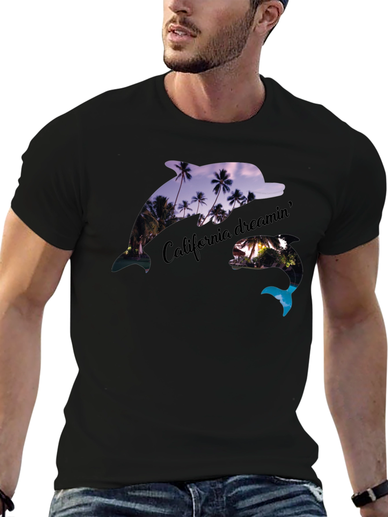 California Dreamin Dolphin Black Tee
