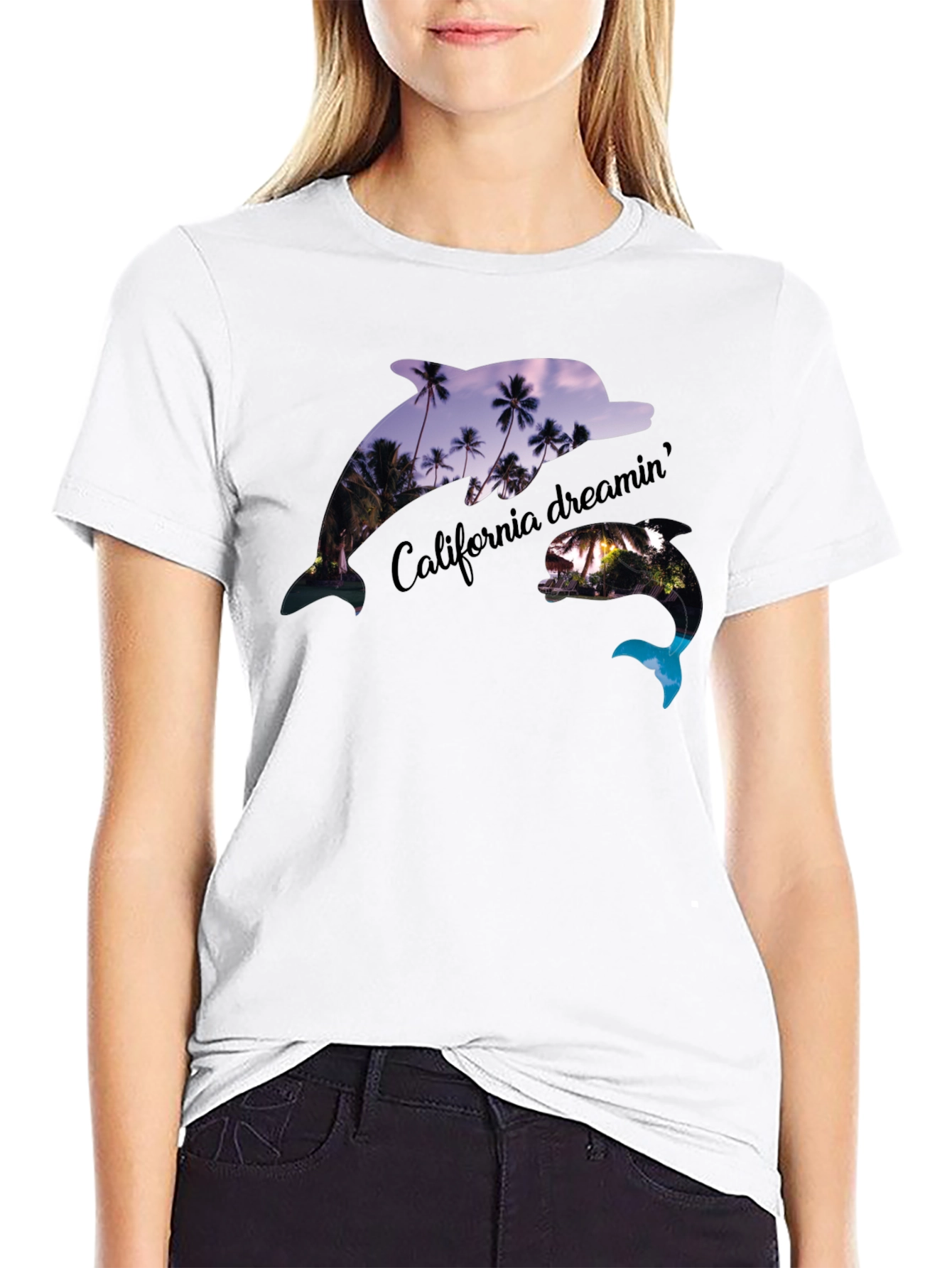 California Dreamin Dolphin Black Tee