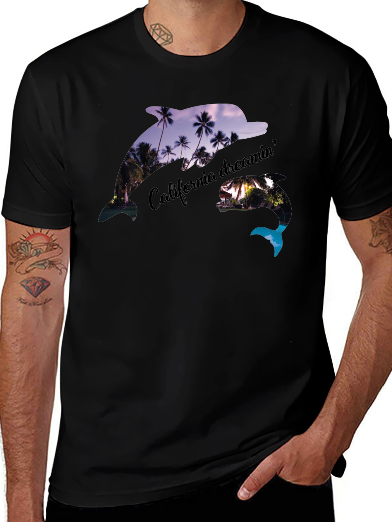 California Dreamin Dolphin Black Tee