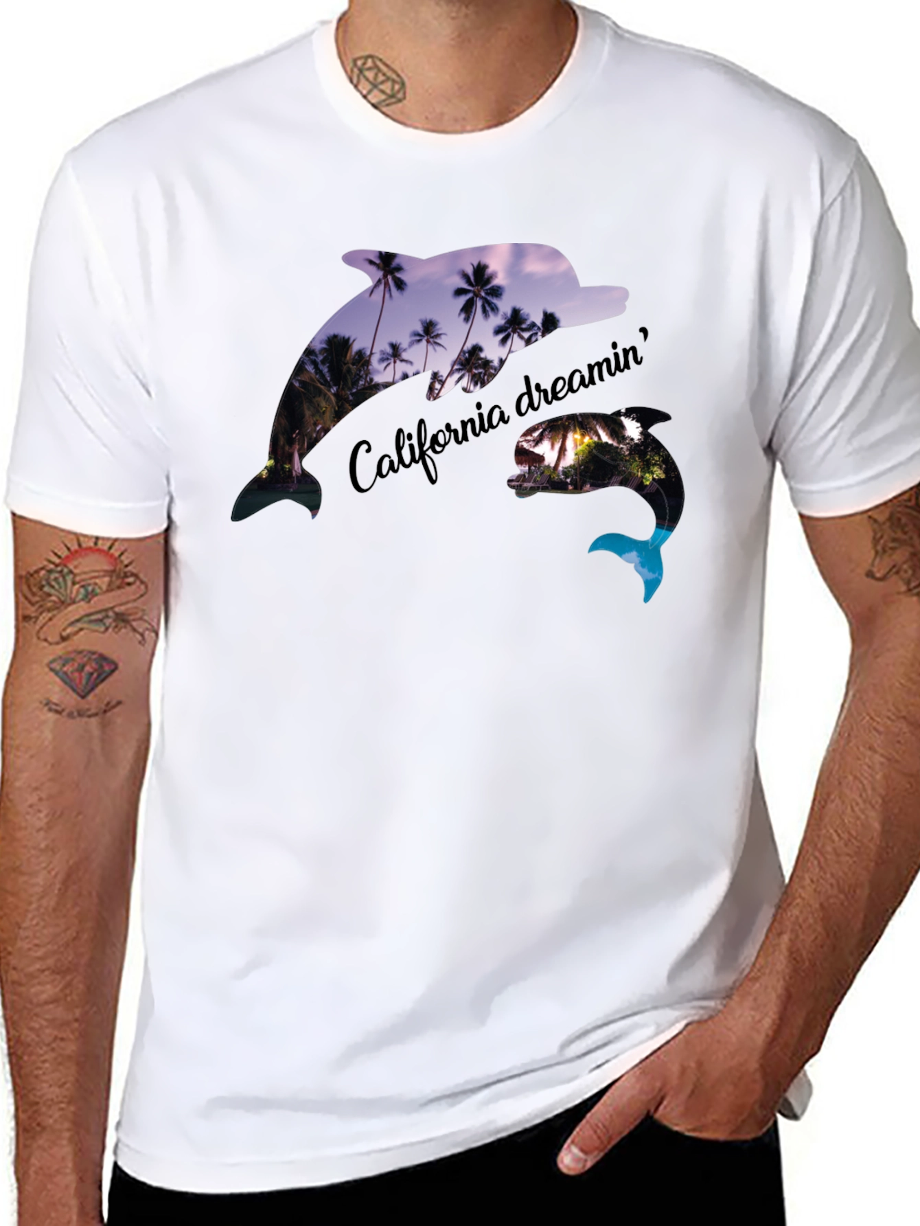 California Dreamin Dolphin Black Tee