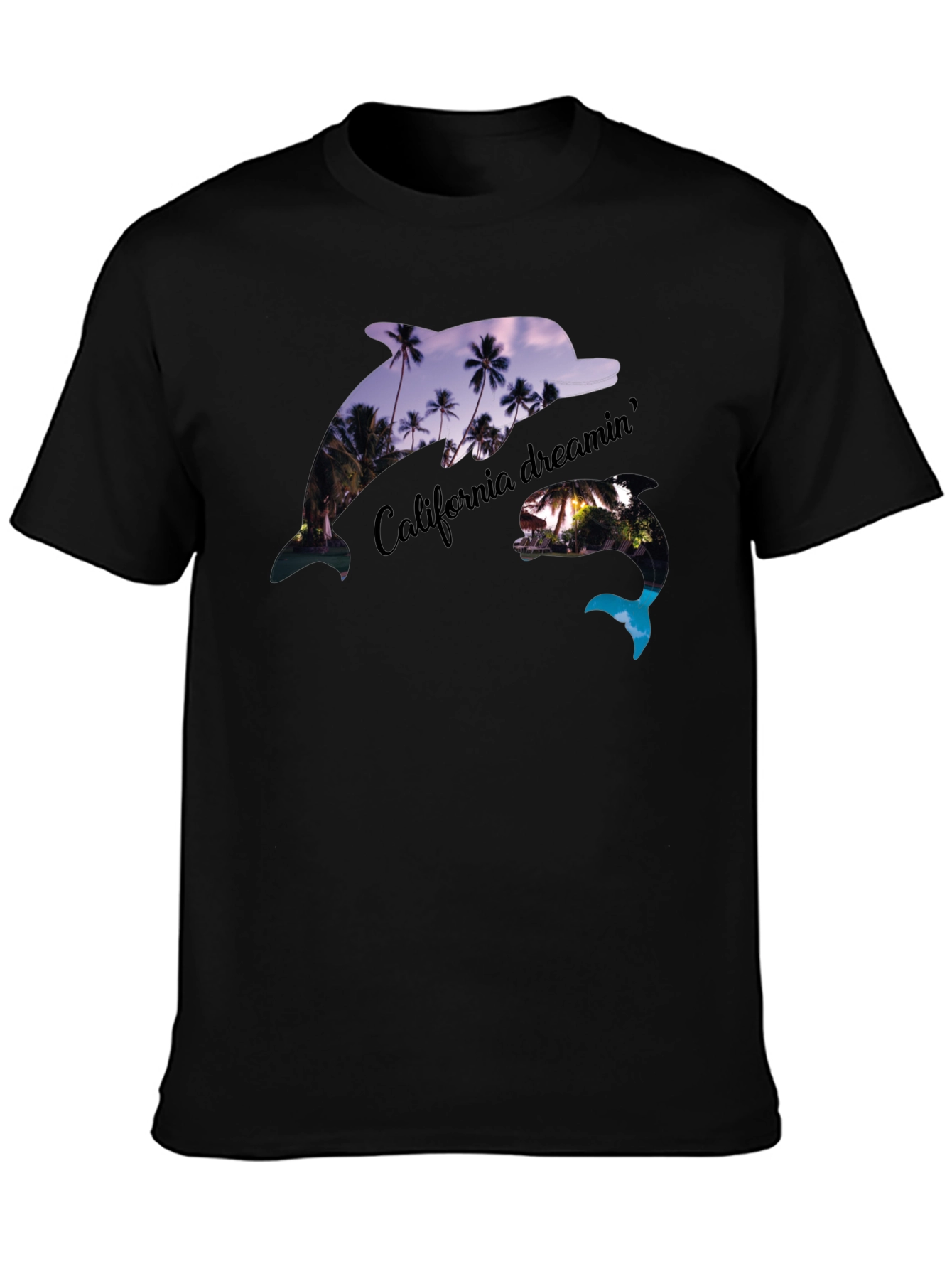 California Dreamin Dolphin Black Tee