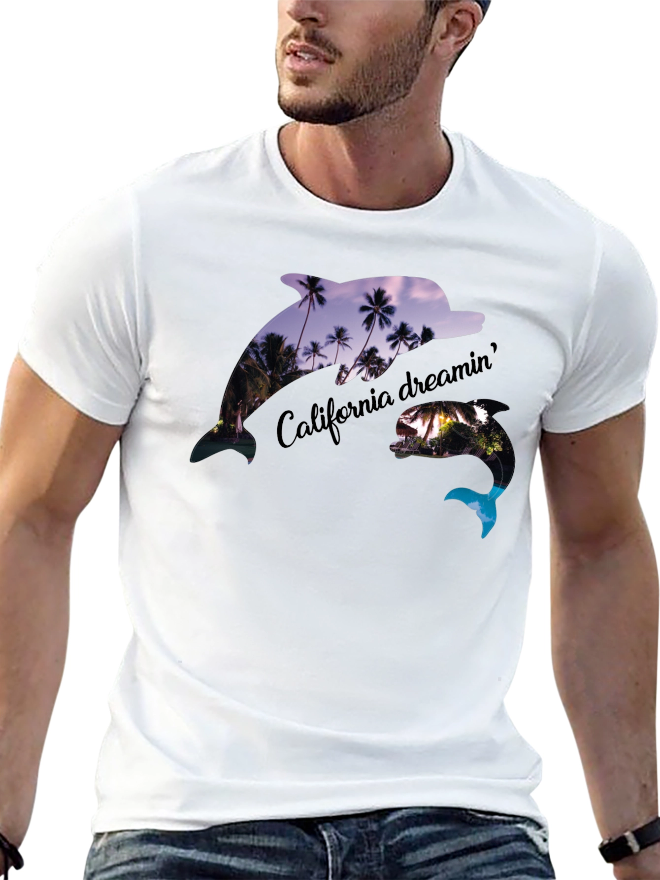California Dreamin Dolphin Black Tee