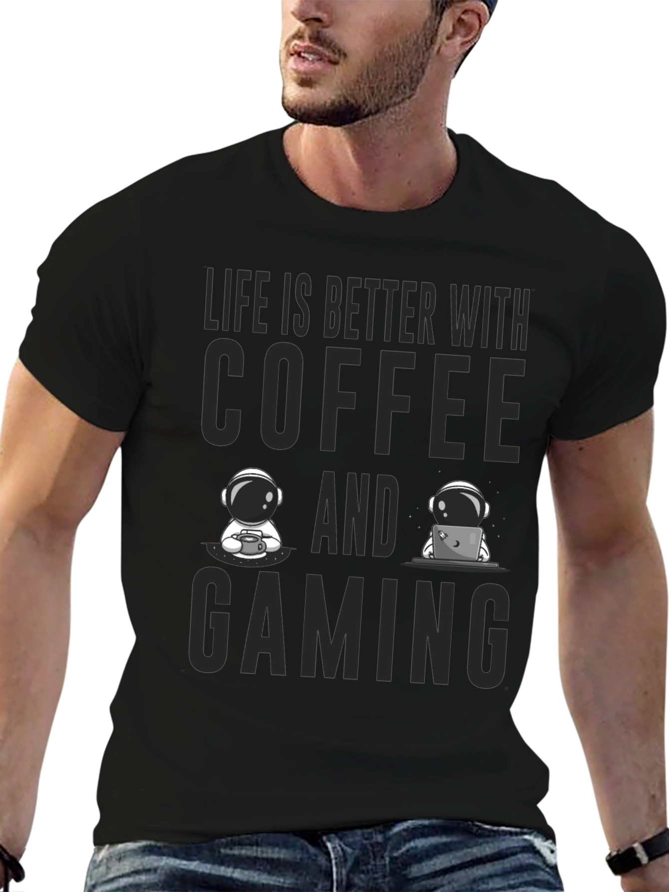 Coffee & Gaming Astronauts Black T-Shirt