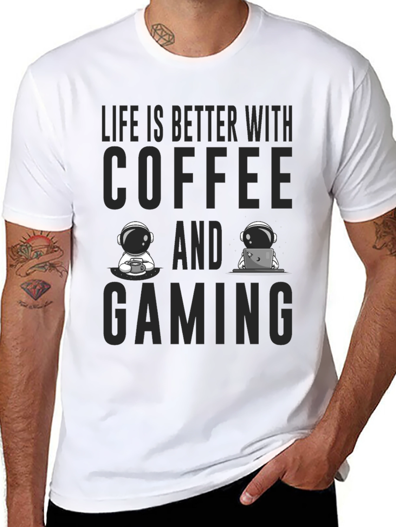 Coffee & Gaming Astronauts Black T-Shirt