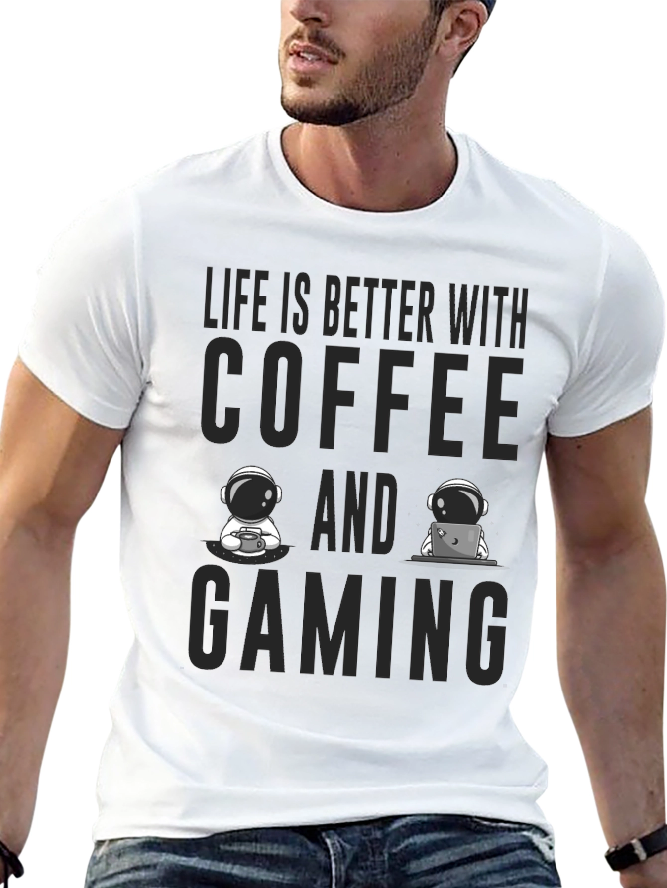 Coffee & Gaming Astronauts Black T-Shirt