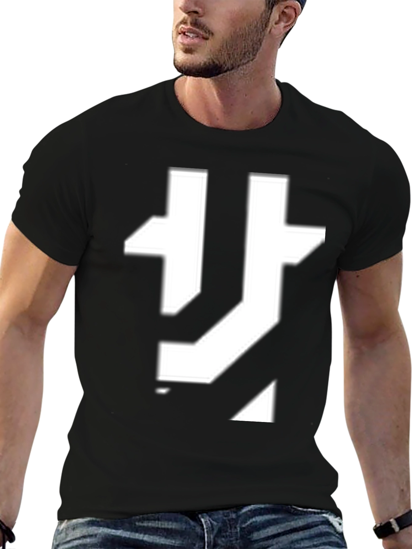 Modern Graphic Tee - Black with Abstract White Design