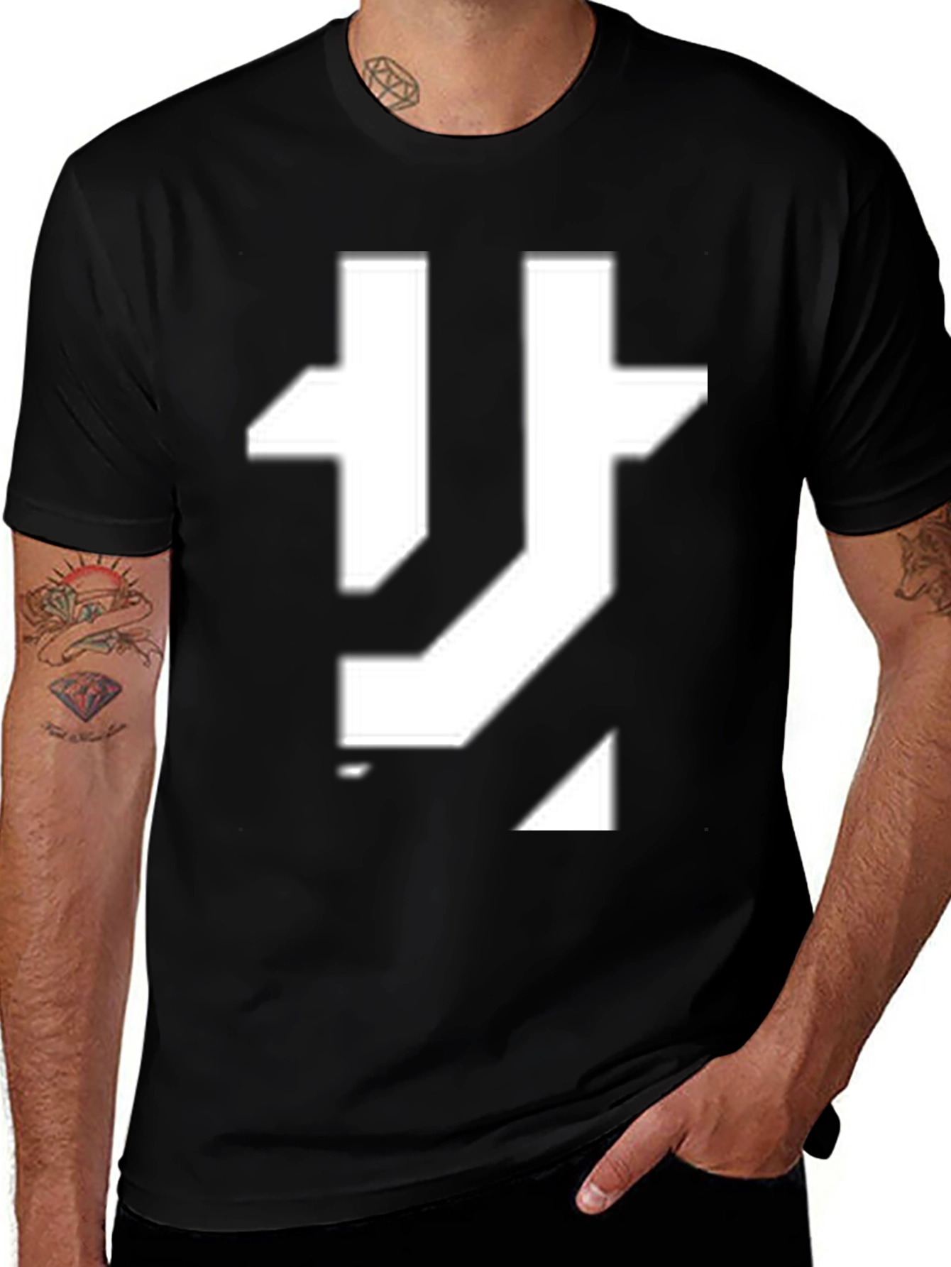 Modern Graphic Tee - Black with Abstract White Design