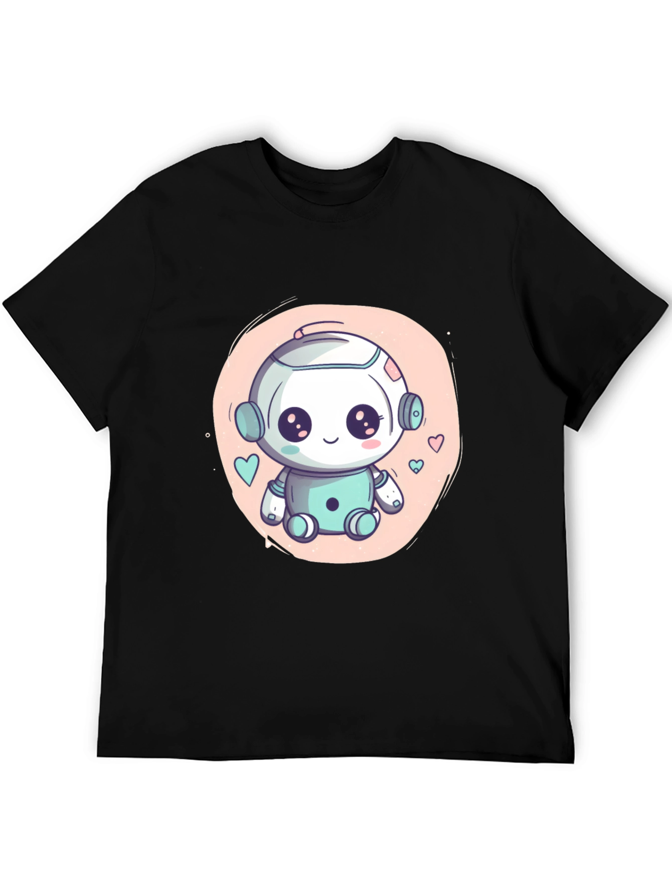 Cute Robot Graphic T-Shirt - Black