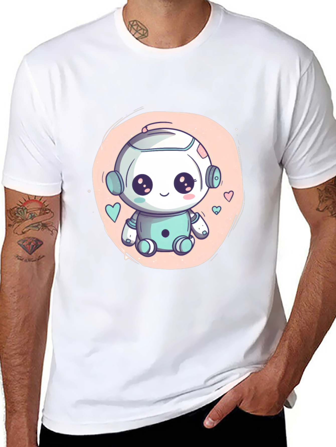 Cute Robot Graphic T-Shirt - Black