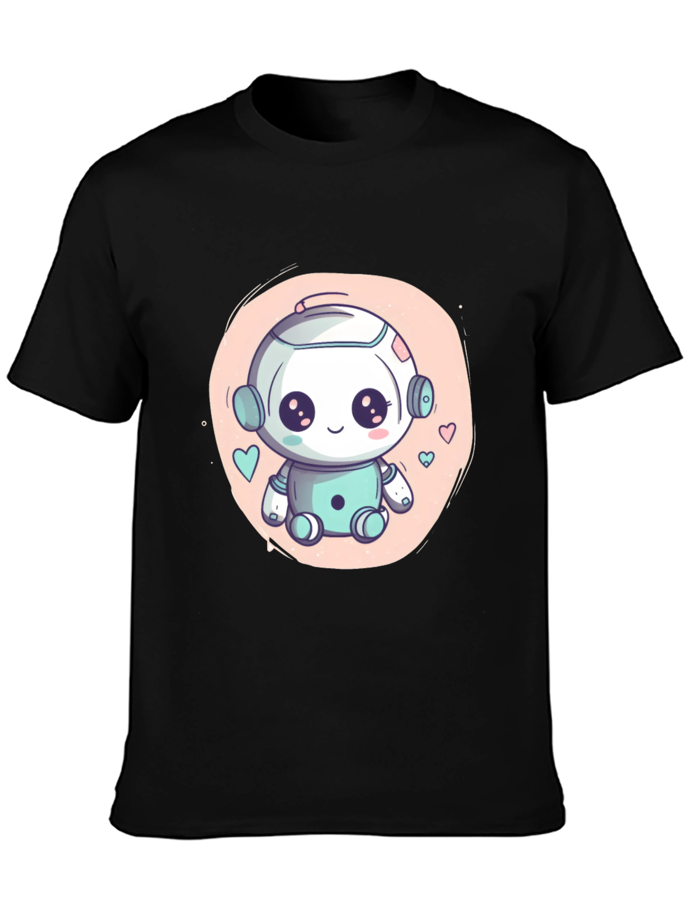 Cute Robot Graphic T-Shirt - Black