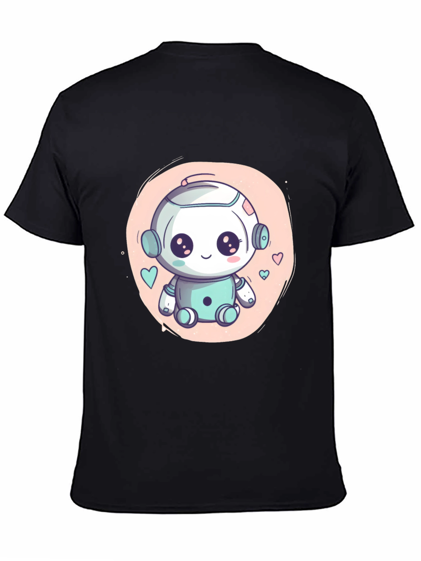 Cute Robot Graphic T-Shirt - Black