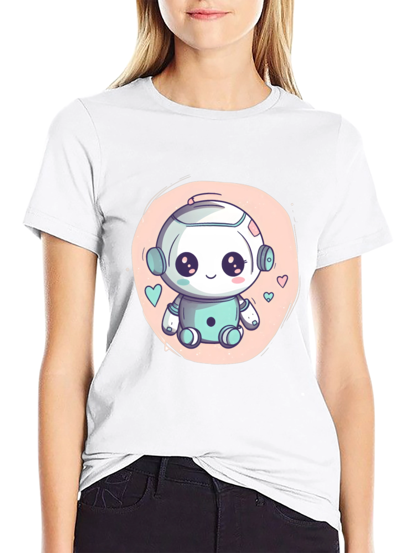 Cute Robot Graphic T-Shirt - Black