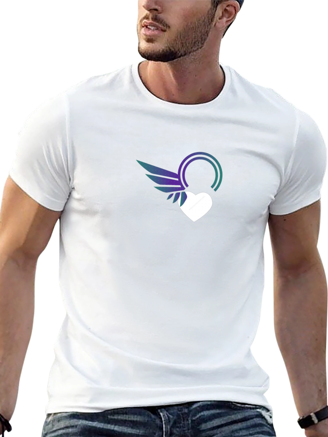 Stylish Black T-Shirt with Heart & Wings Graphic Print