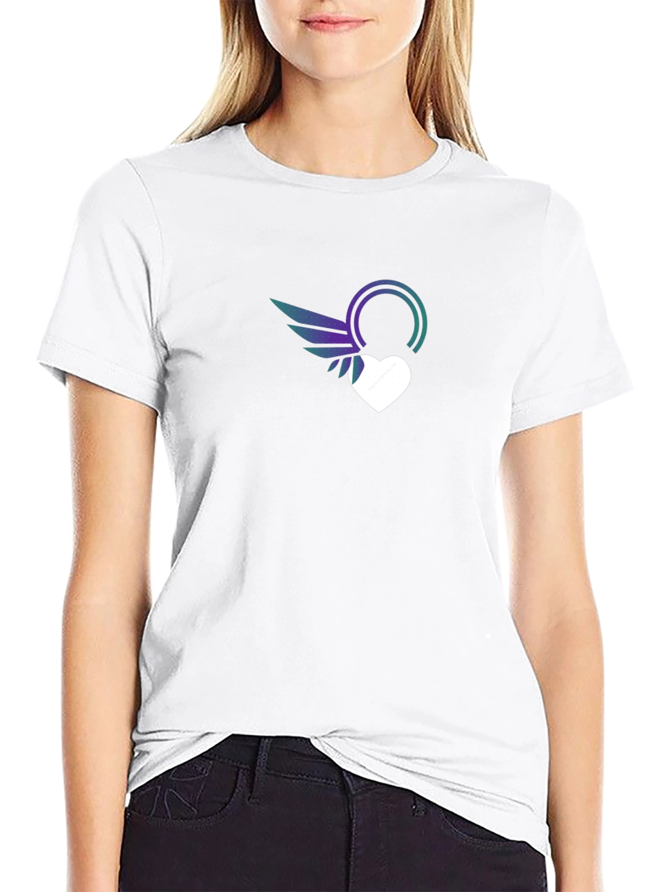 Stylish Black T-Shirt with Heart & Wings Graphic Print