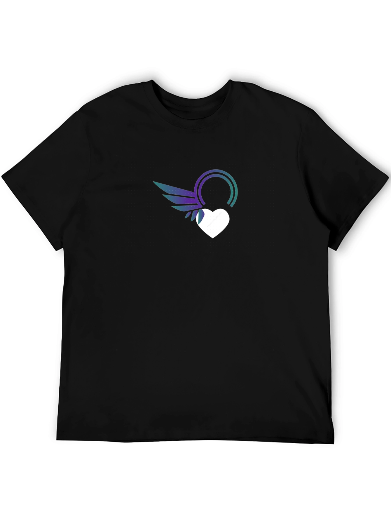 Stylish Black T-Shirt with Heart & Wings Graphic Print