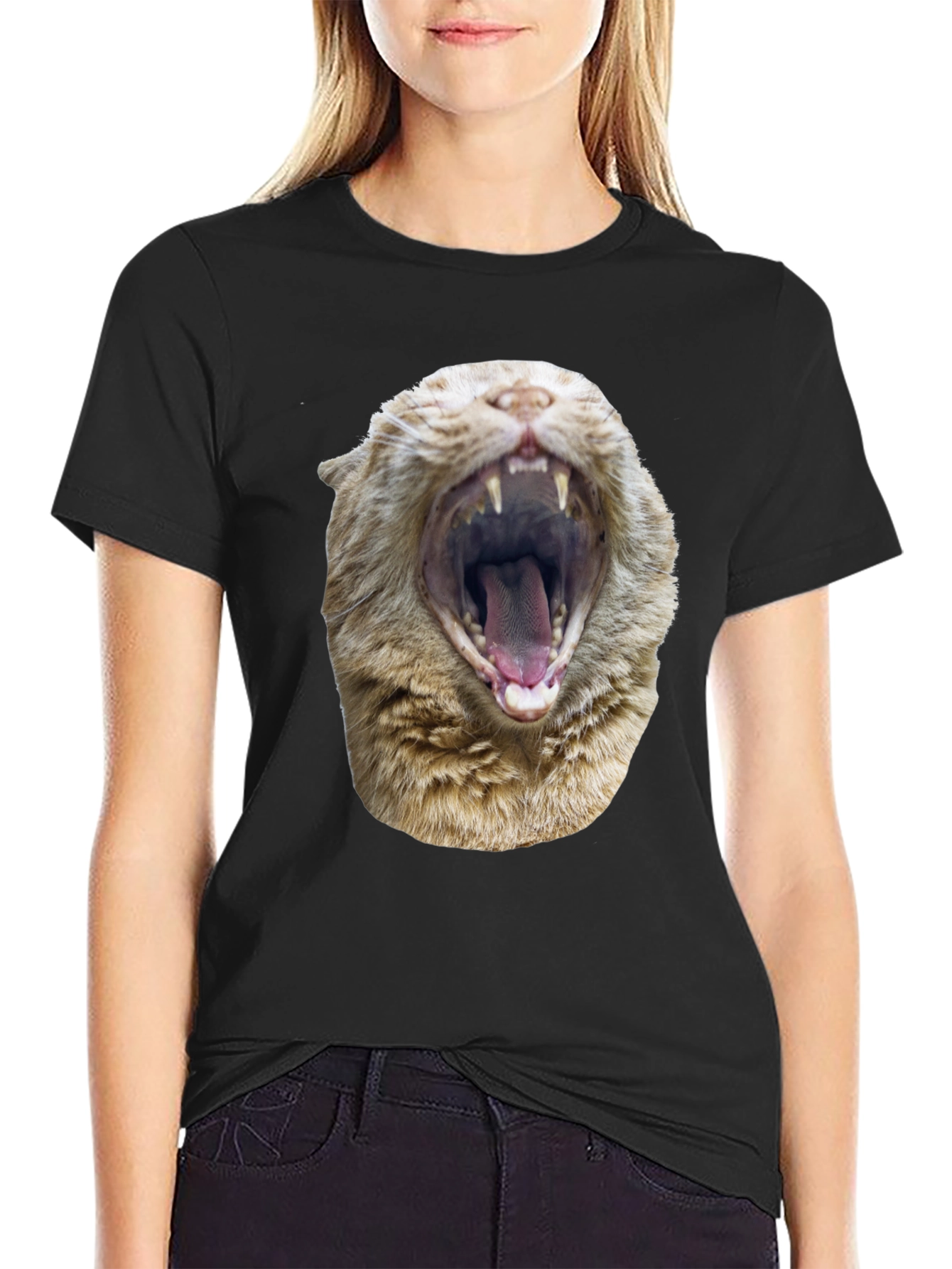 Roaring Cat Graphic Tee - Black Cotton Comfort