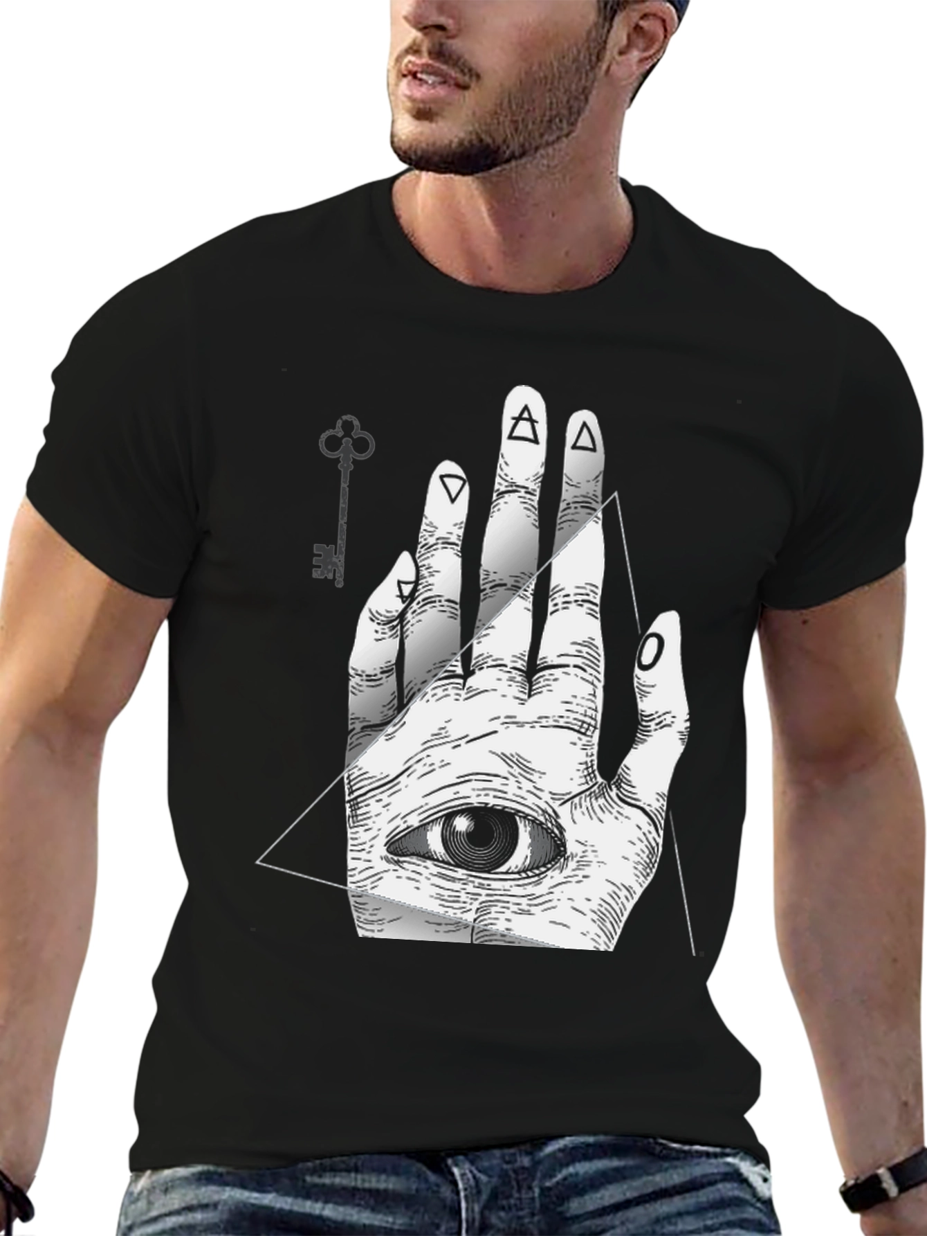 Eye Hand Graphic Tee - Stylish Mens Black T-Shirt