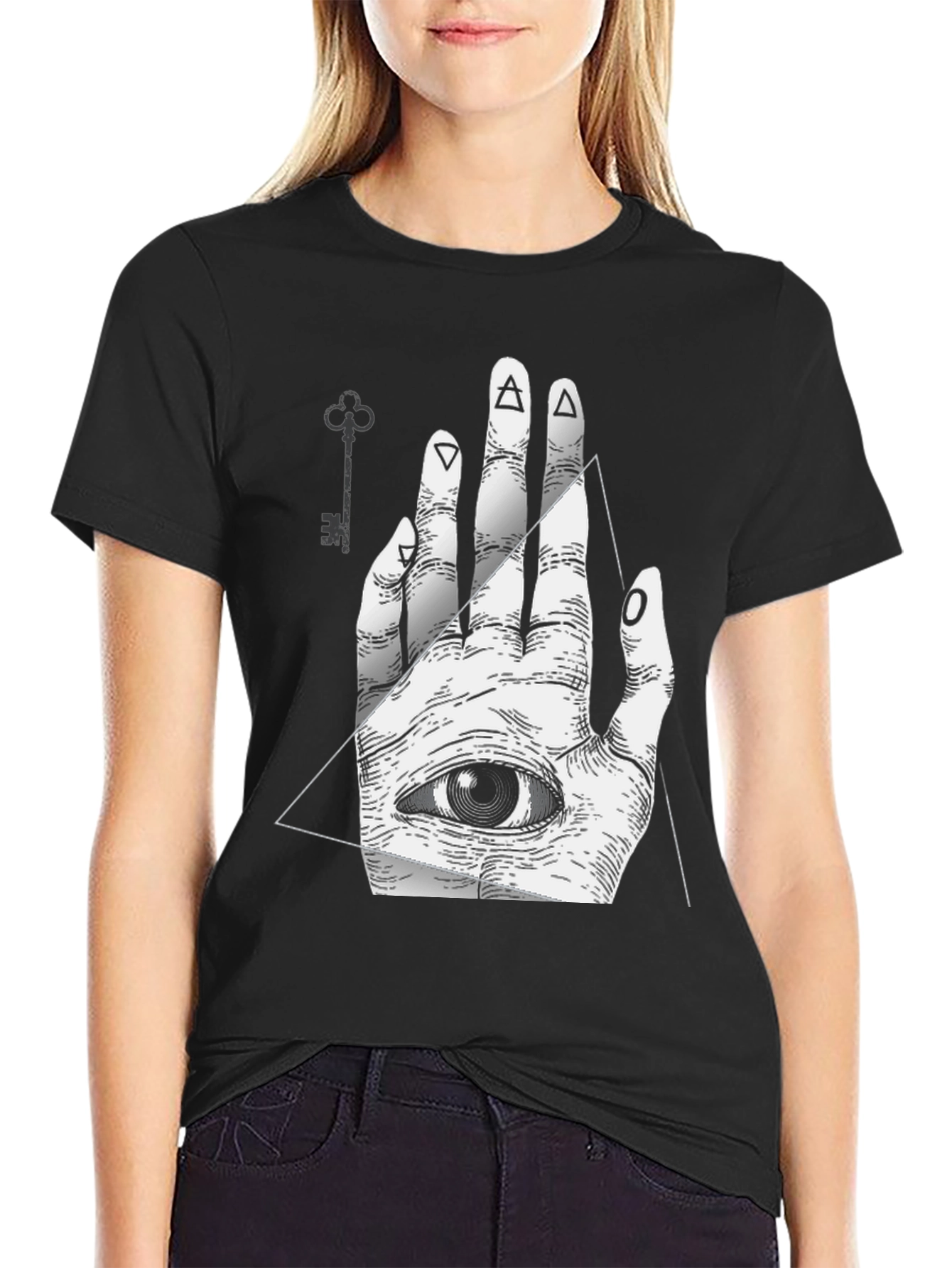 Eye Hand Graphic Tee - Stylish Mens Black T-Shirt