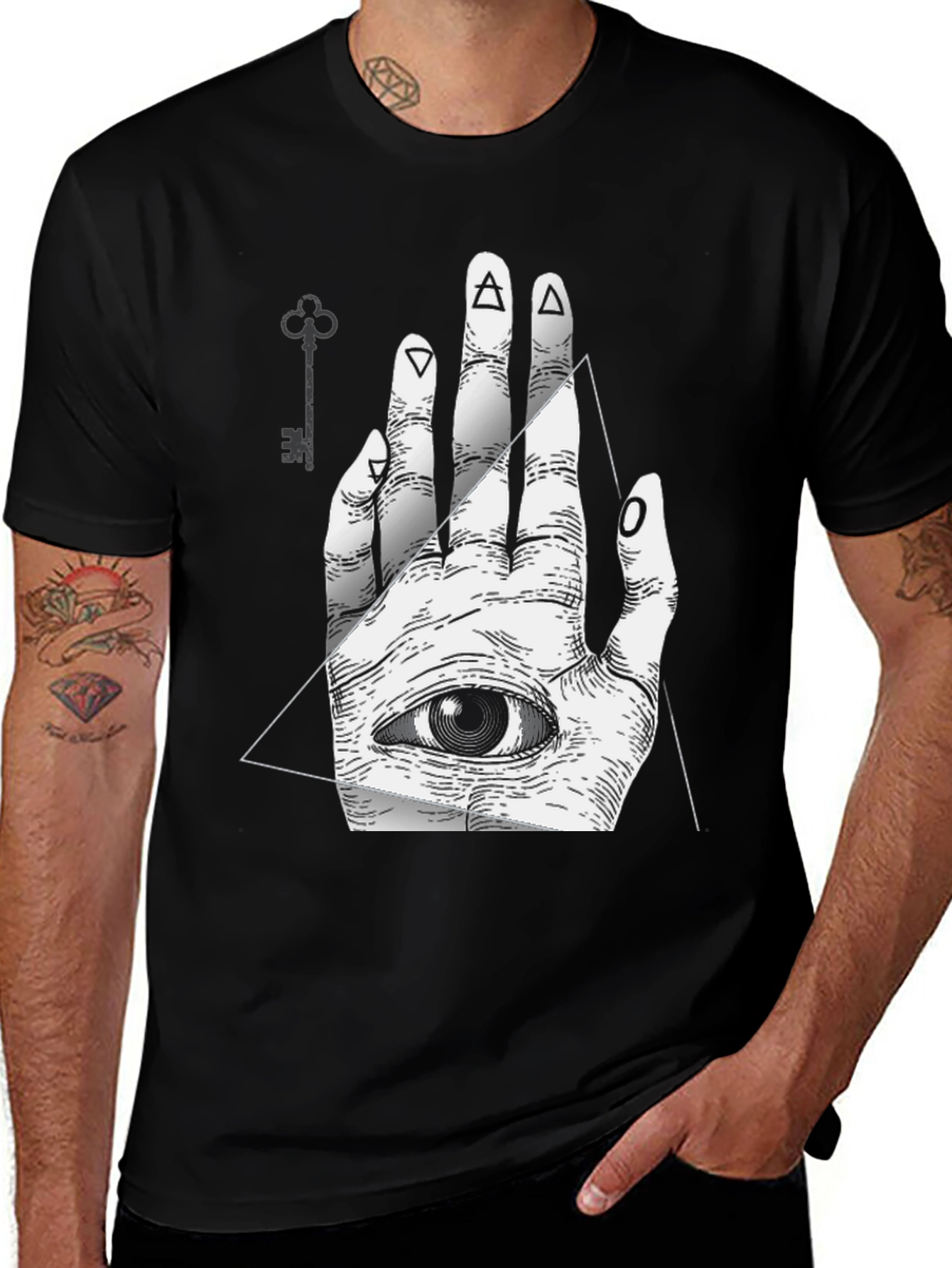 Eye Hand Graphic Tee - Stylish Mens Black T-Shirt