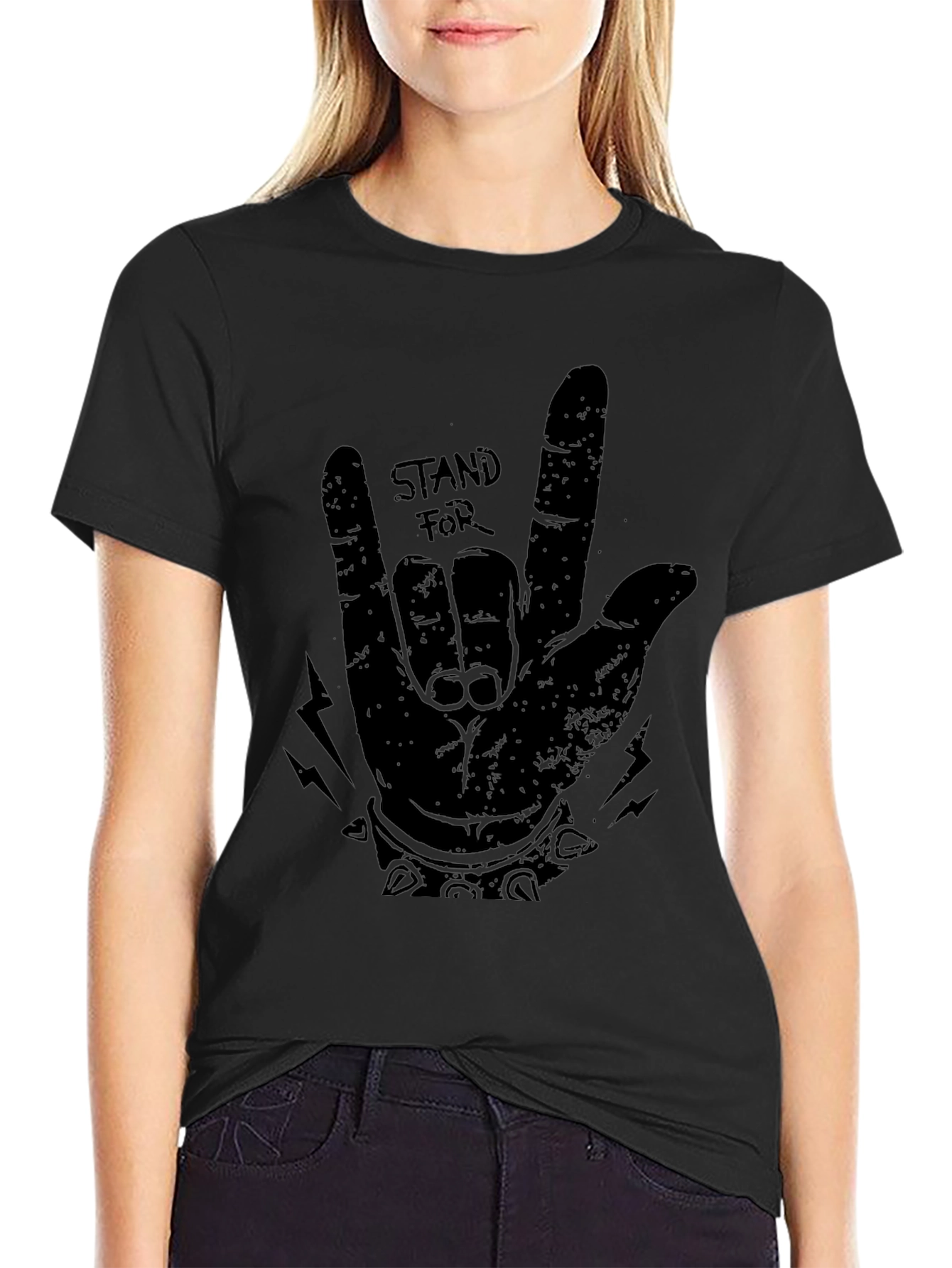 Stand For Rock Hand Black Graphic Tee