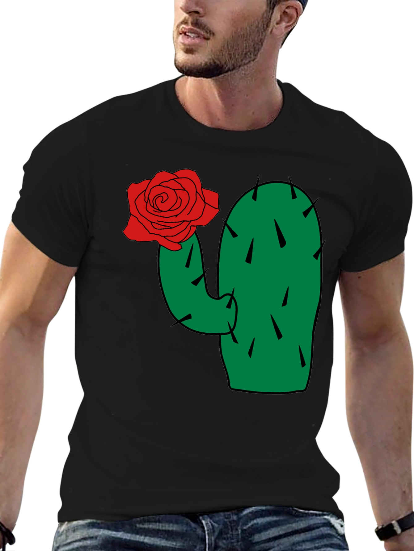 Cactus Rose Graphic Tee - Black Cotton T-Shirt