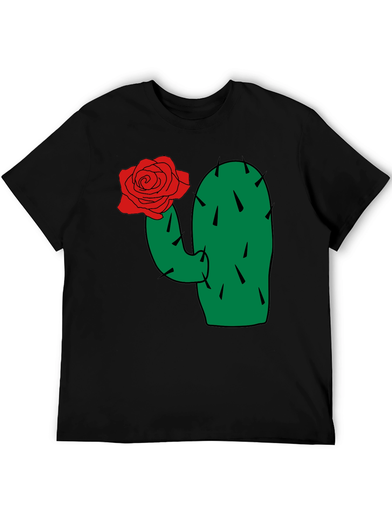 Cactus Rose Graphic Tee - Black Cotton T-Shirt