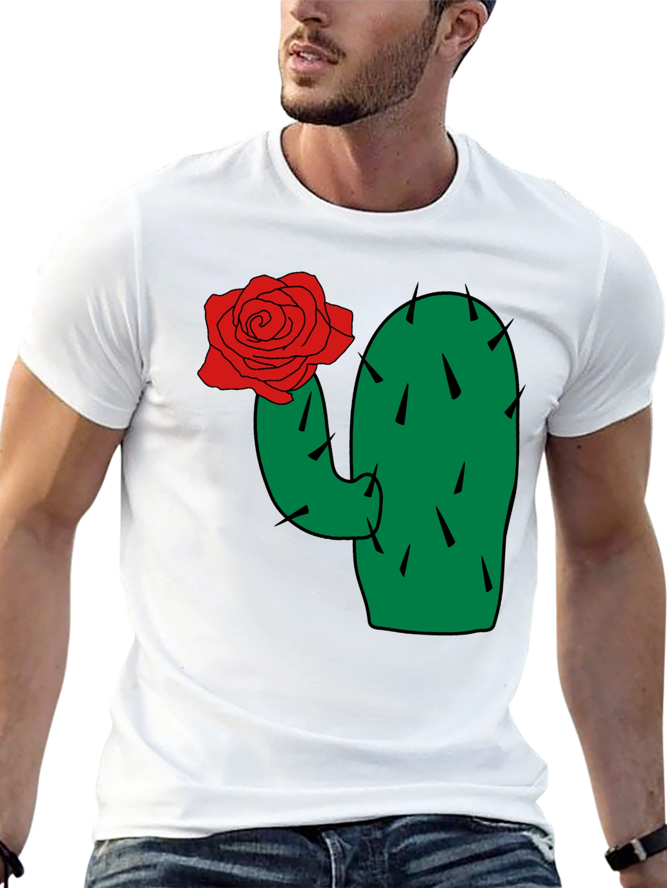 Cactus Rose Graphic Tee - Black Cotton T-Shirt