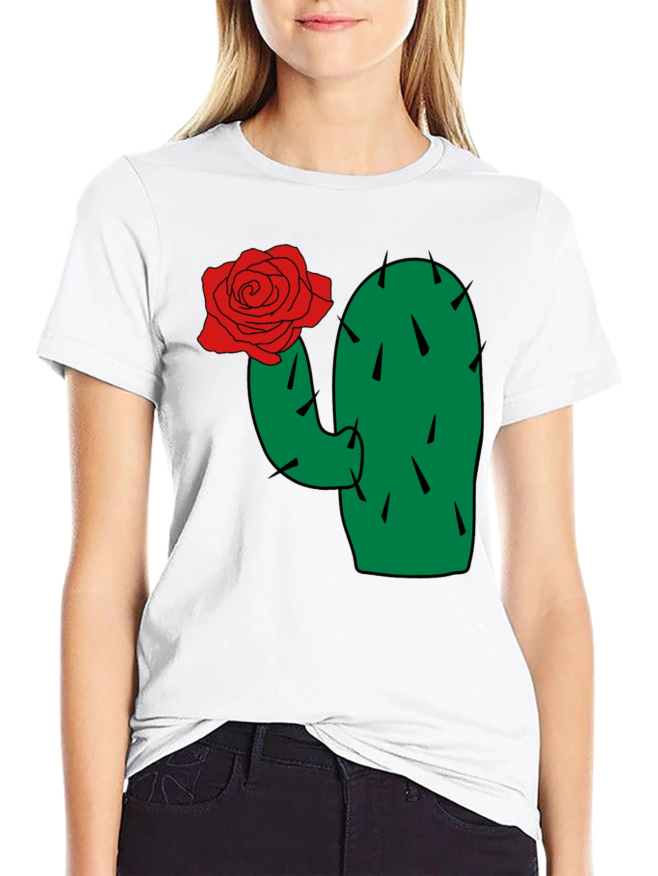 Cactus Rose Graphic Tee - Black Cotton T-Shirt