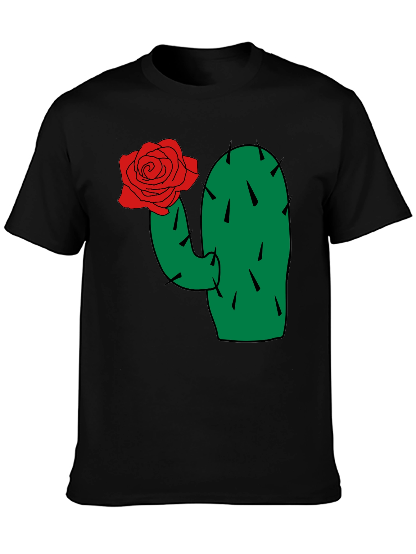 Cactus Rose Graphic Tee - Black Cotton T-Shirt