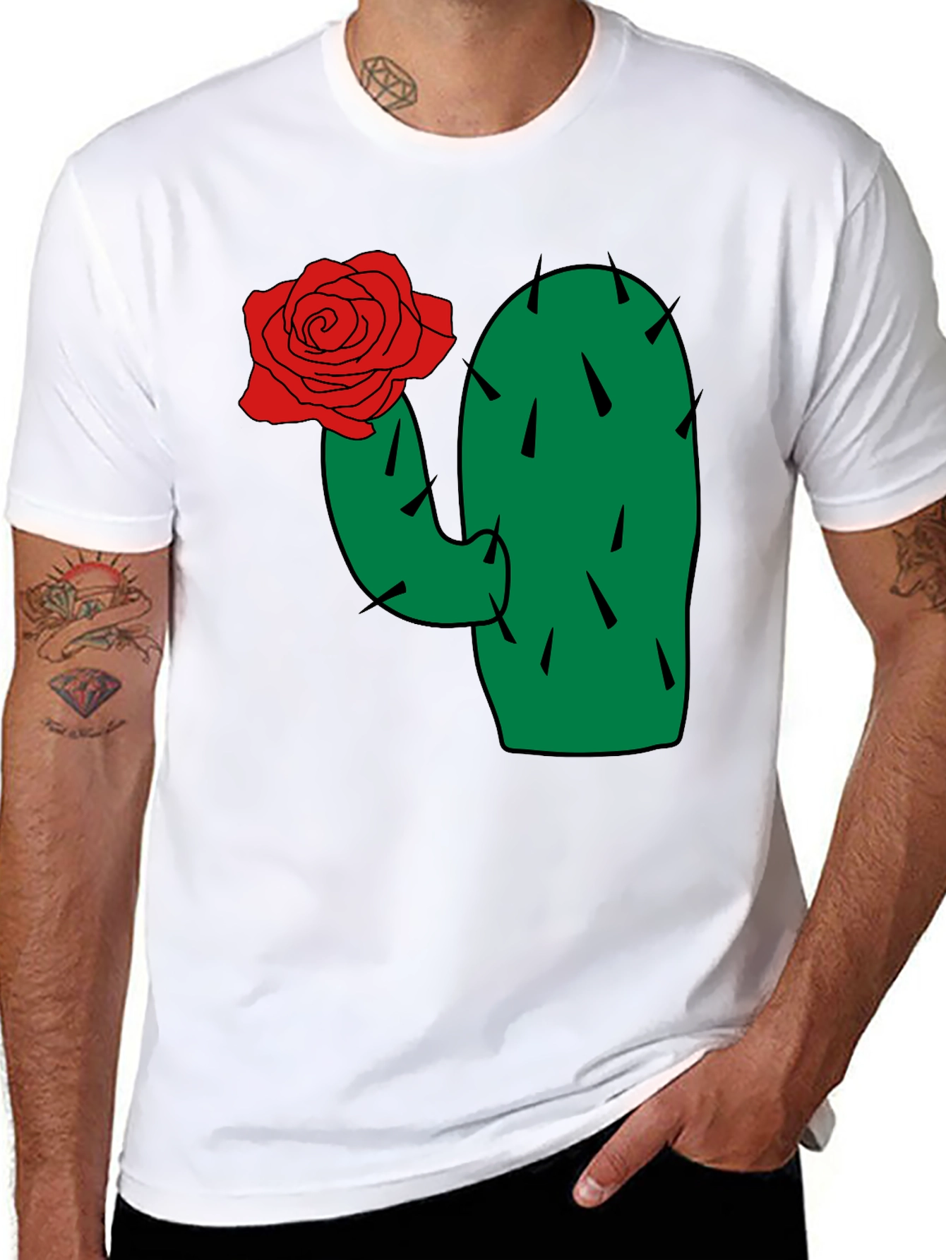 Cactus Rose Graphic Tee - Black Cotton T-Shirt