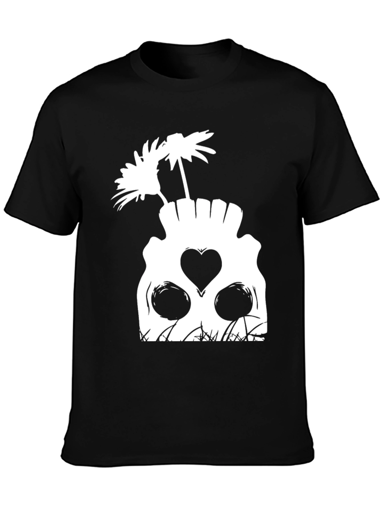Skull & Flowers Graphic Tee - Unique Black T-Shirt