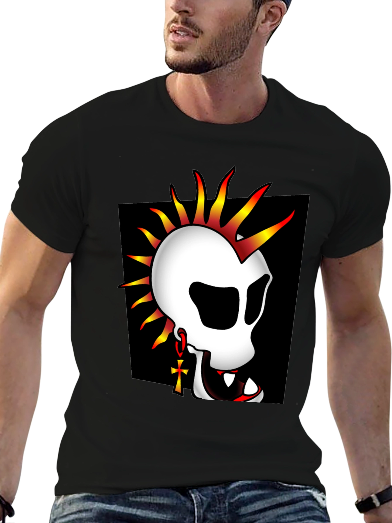 Punk Skull Graphic T-Shirt - Black