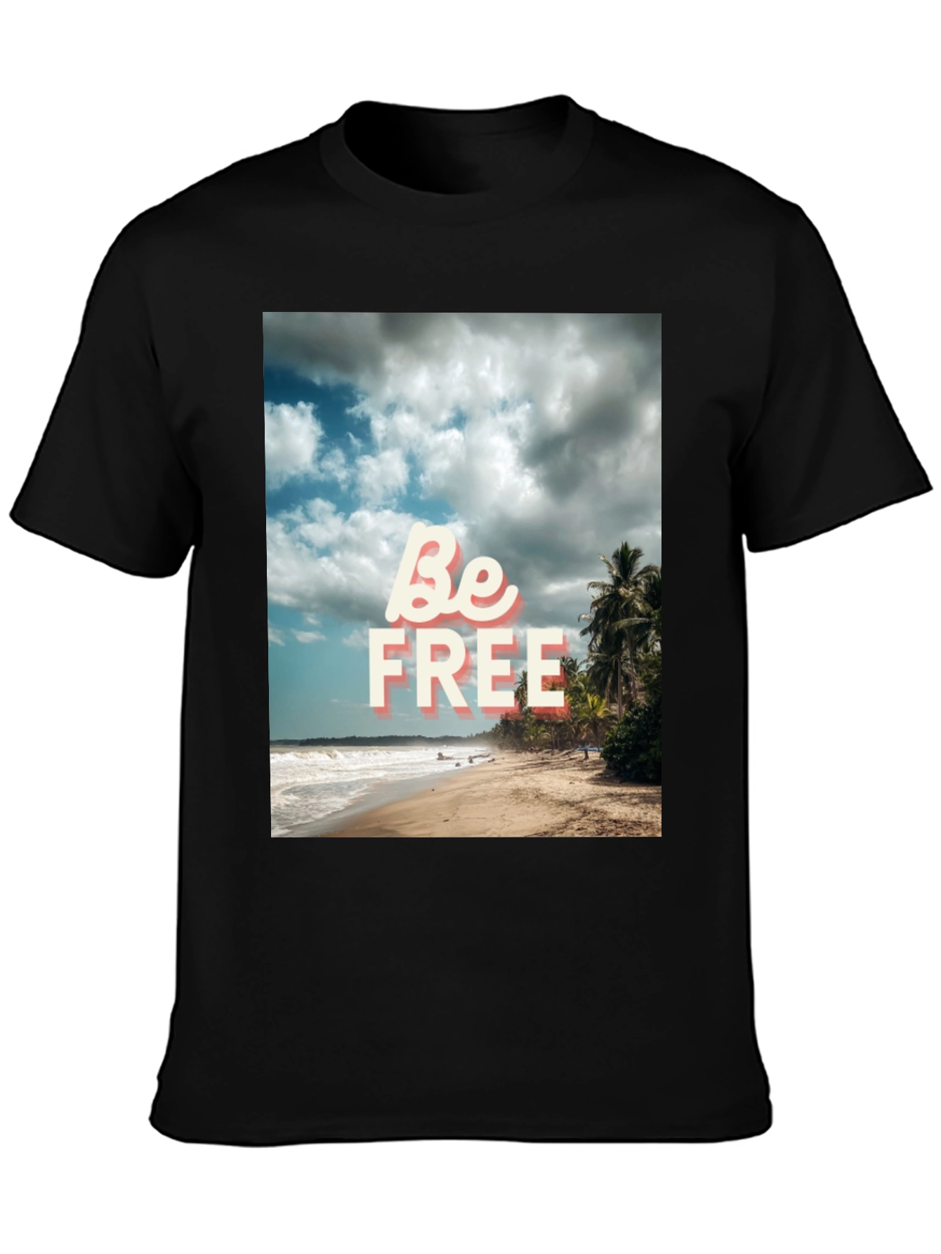 Be Free Beach Graphic Tee - Black Cotton T-Shirt