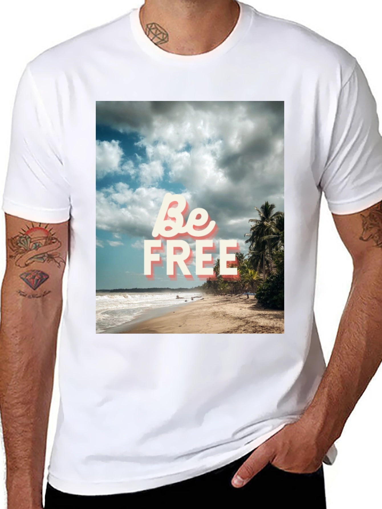 Be Free Beach Graphic Tee - Black Cotton T-Shirt