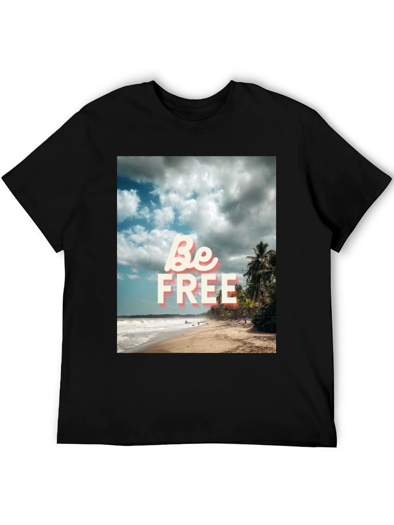 Be Free Beach Graphic Tee - Black Cotton T-Shirt