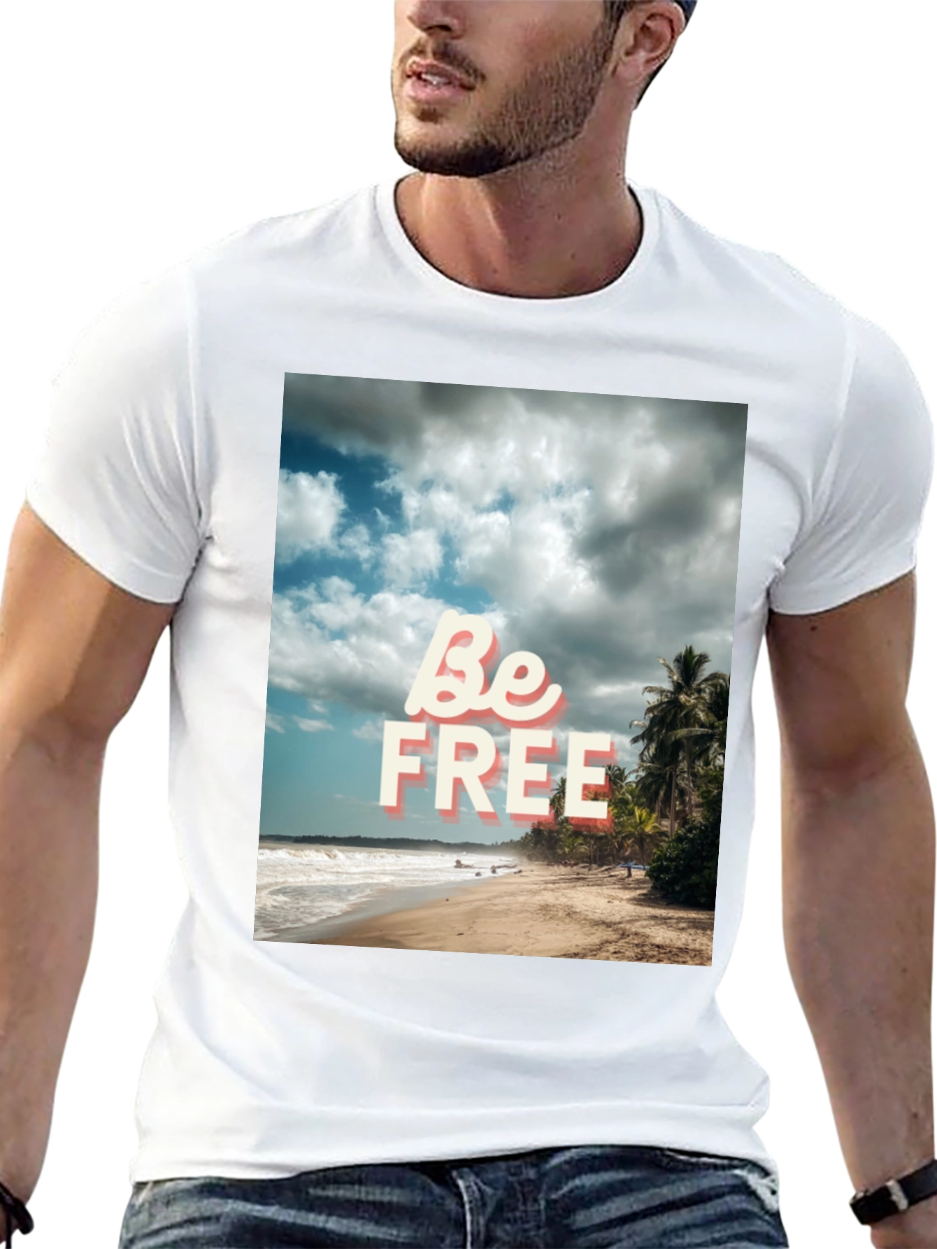 Be Free Beach Graphic Tee - Black Cotton T-Shirt