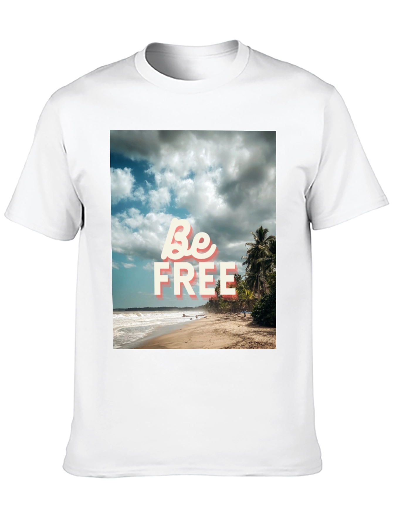 Be Free Beach Graphic Tee - Black Cotton T-Shirt