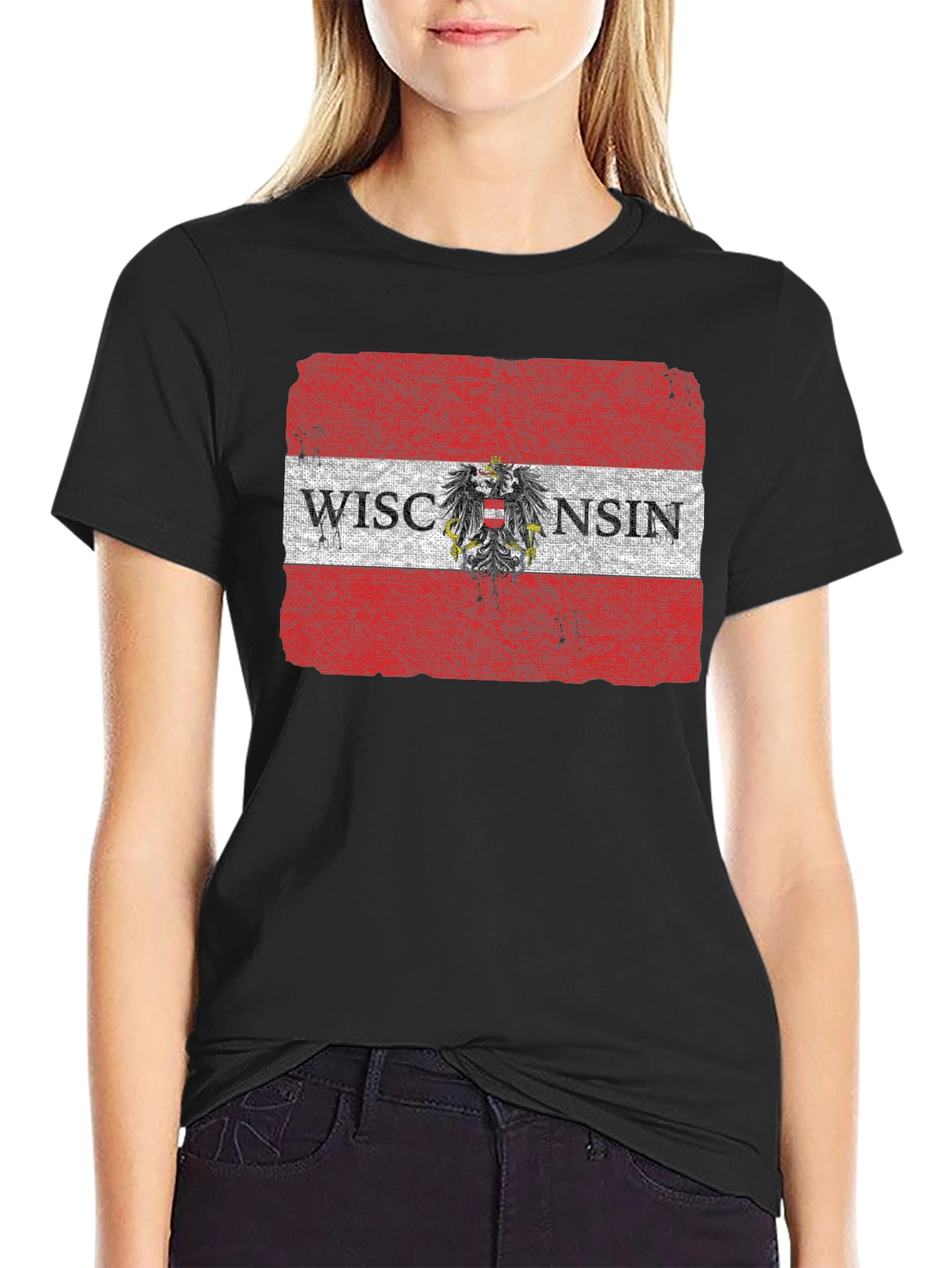 Wisconsin Flag Eagle Graphic T-Shirt - Black