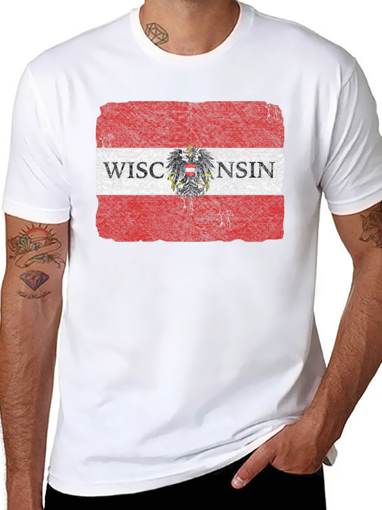 Wisconsin Flag Eagle Graphic T-Shirt - Black