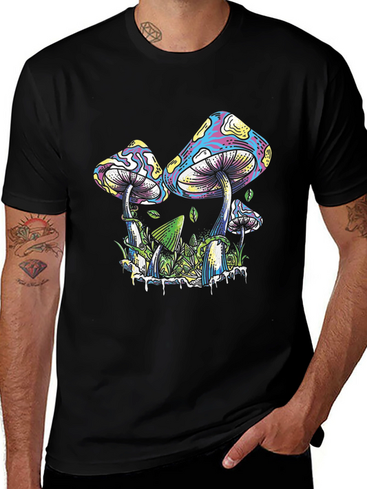 Psychedelic Mushroom Graphic T-Shirt - Black