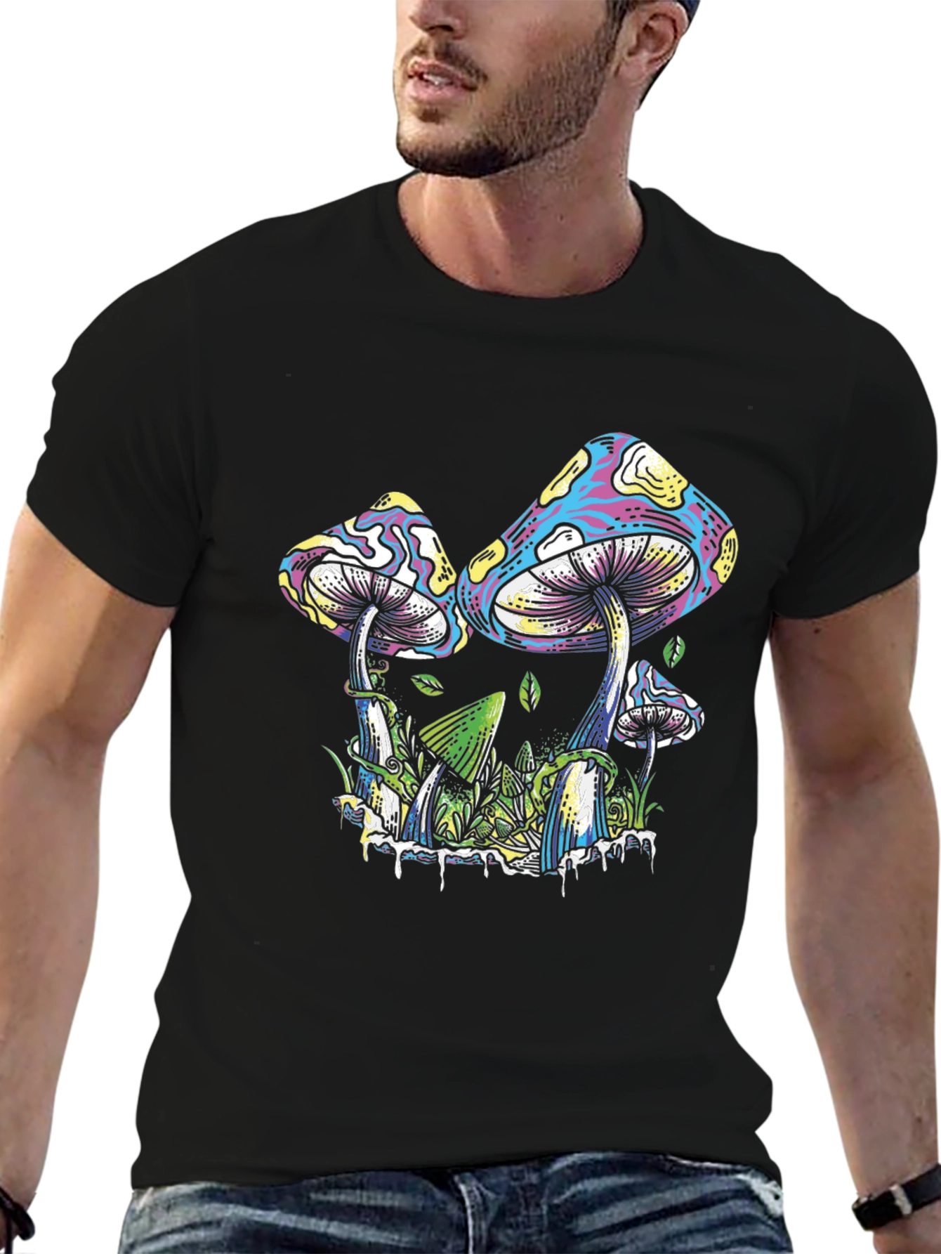 Psychedelic Mushroom Graphic T-Shirt - Black