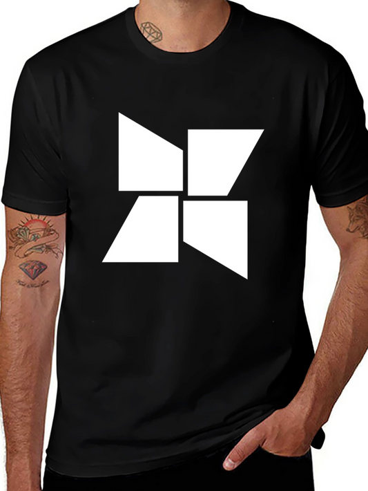 Abstract Geometric White Design Black T-Shirt