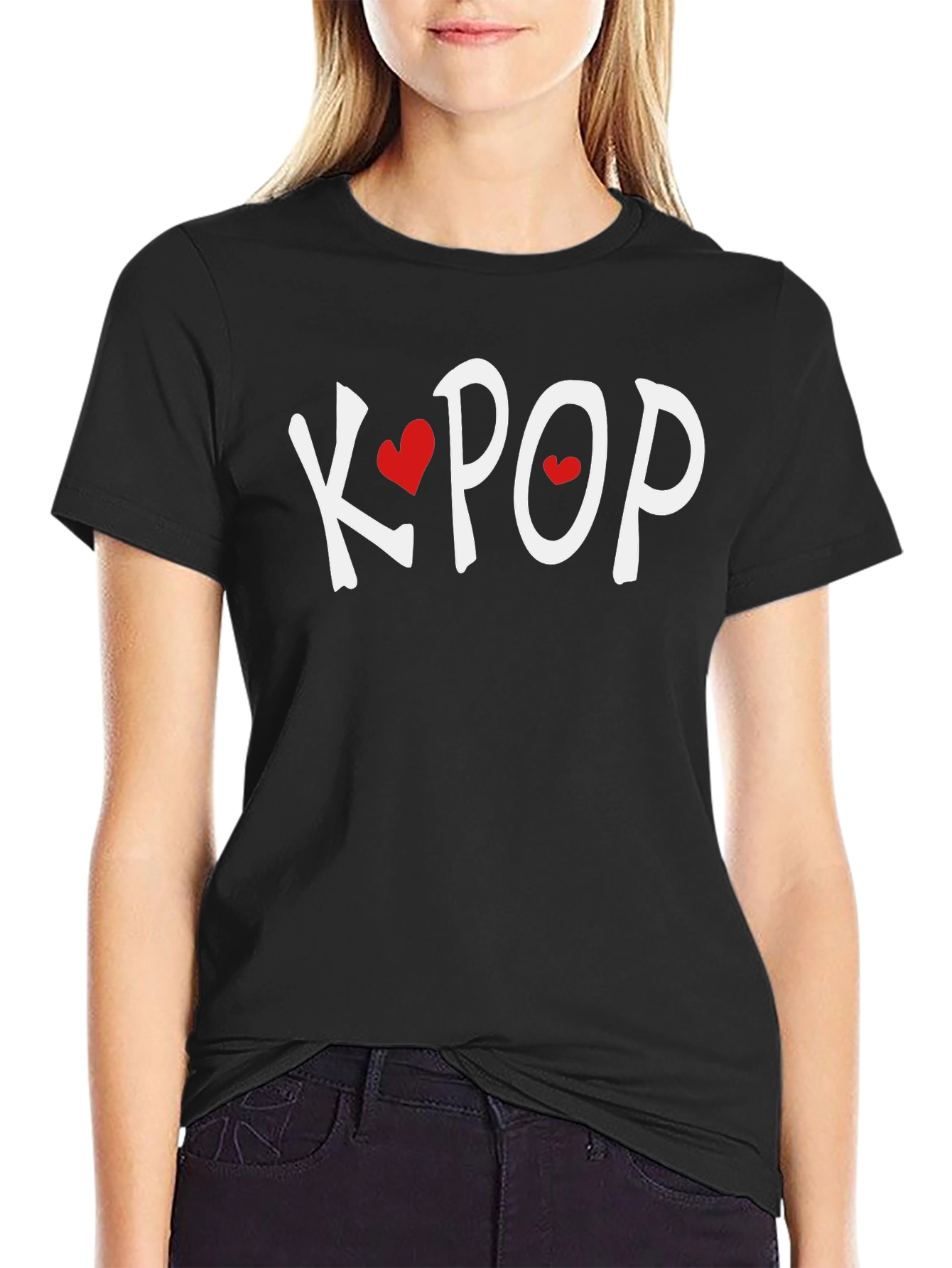 K-Pop Heart Graphic Black T-Shirt
