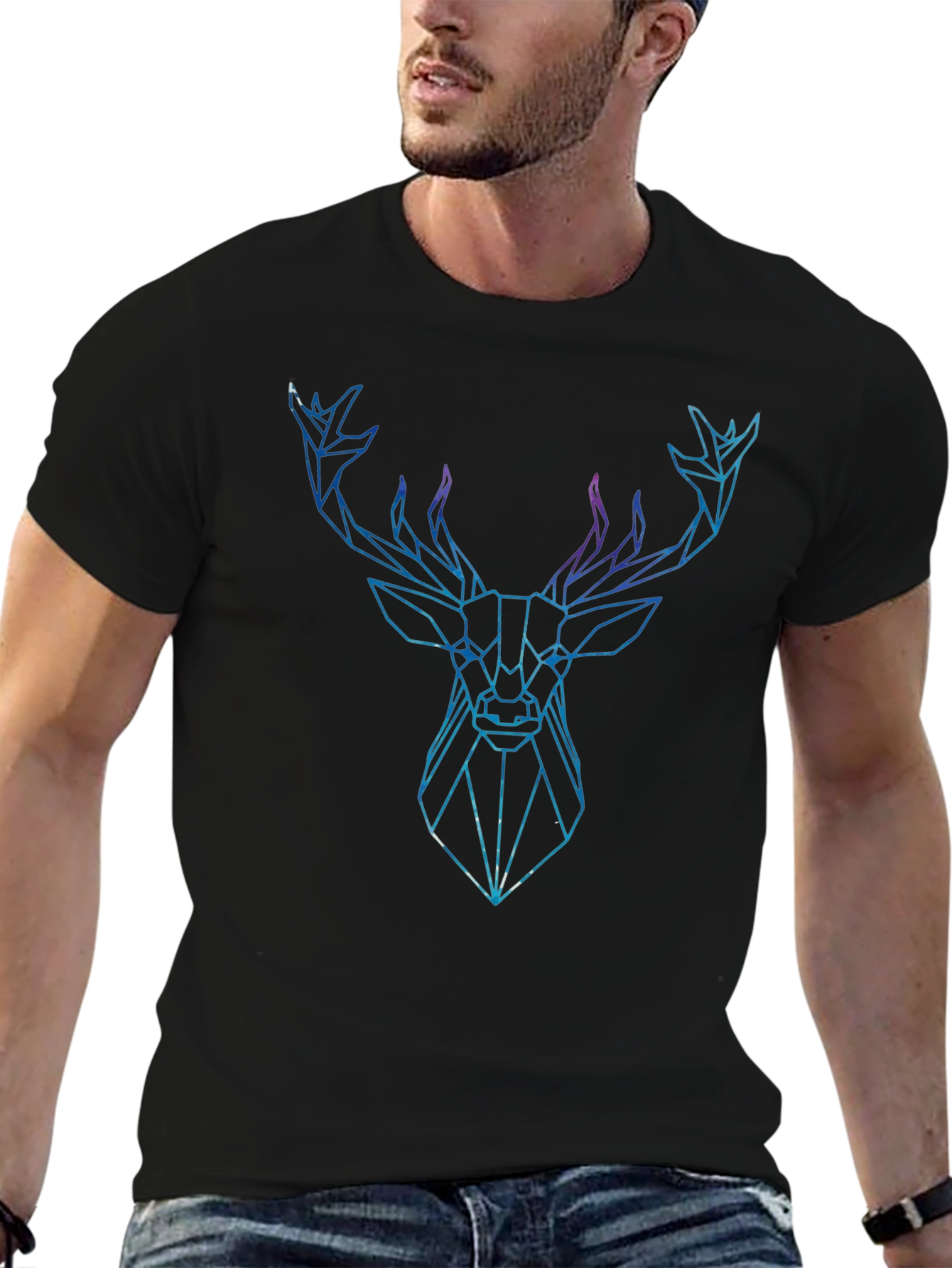 Geometric Deer Graphic Tee - Modern Animal Print Shirt