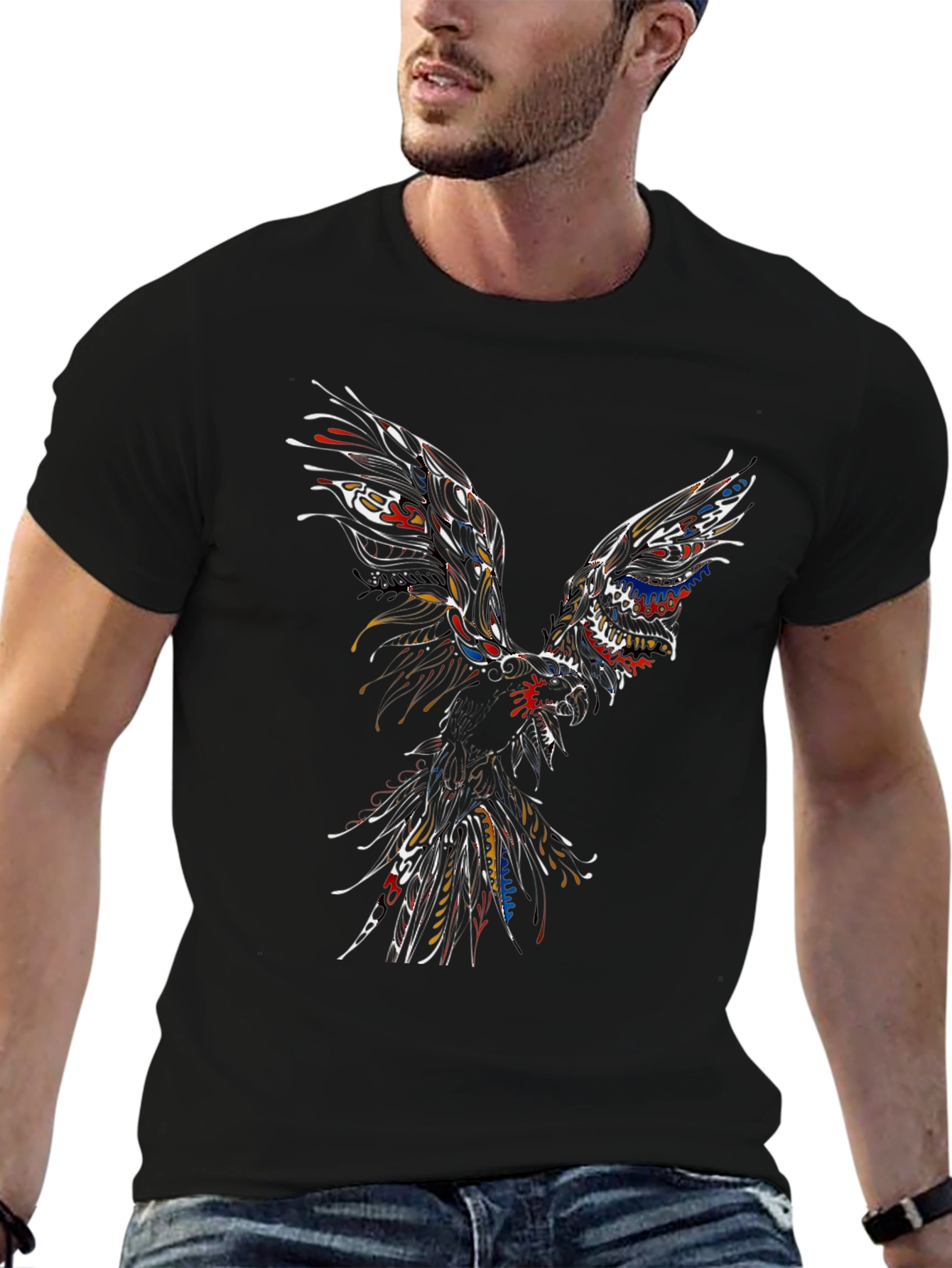 Abstract Phoenix Graphic Mens Black T-Shirt
