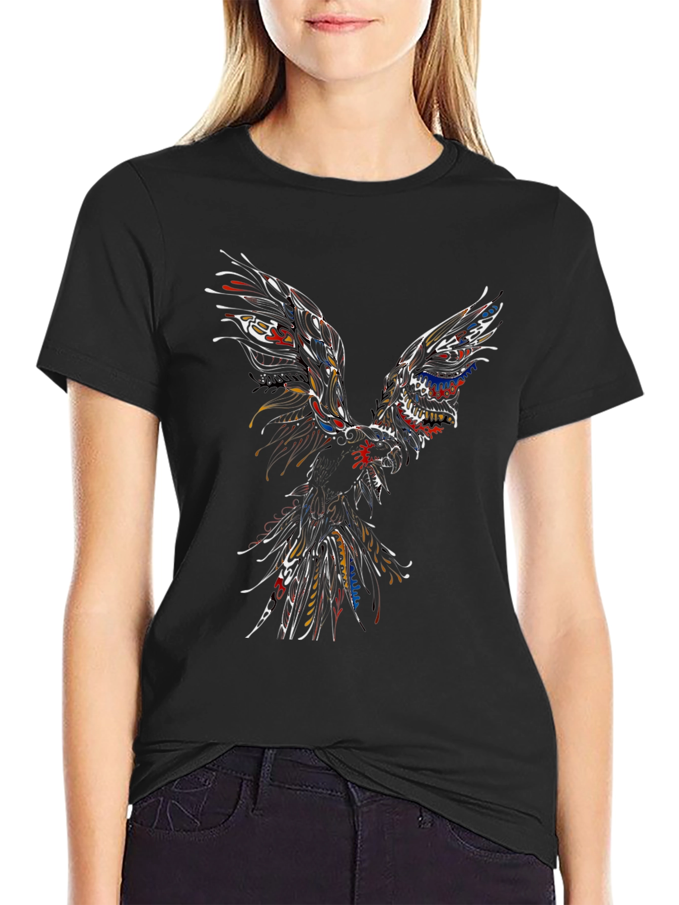 Abstract Phoenix Graphic Mens Black T-Shirt