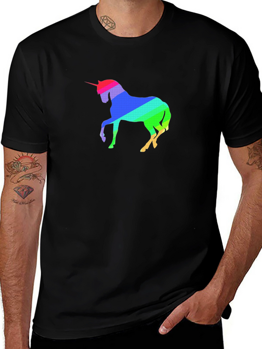 Rainbow Unicorn Graphic Tee - Stylish Mens Black T-Shirt