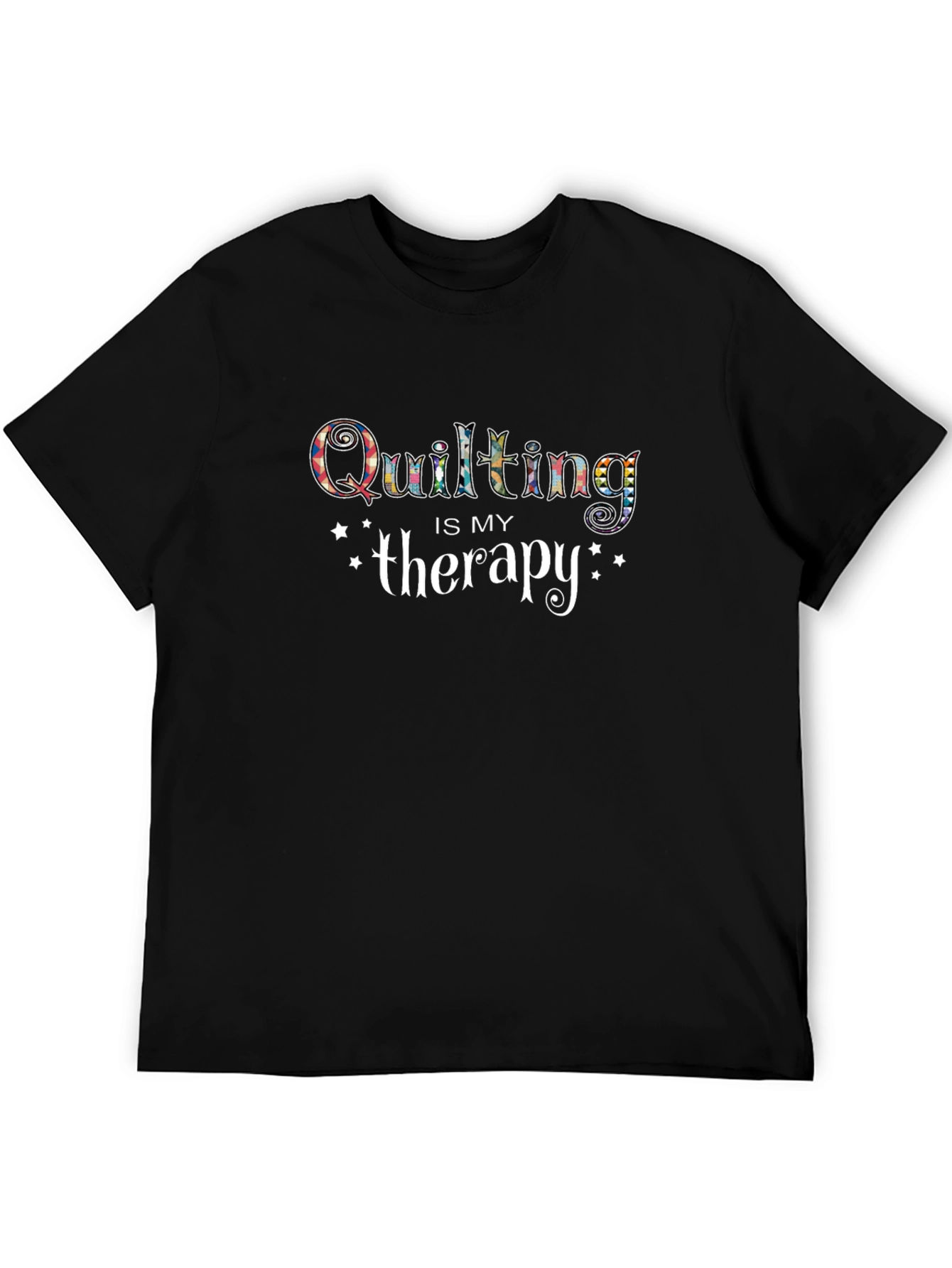 Quilting is My Therapy T-Shirt - Black Crew Neck
